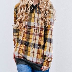 Promesa Tops - NEW Plaid Hoodie Mustard Yellow with Double Hood Promesa Tops - NEW Plaid Hoodie Mustard Yellow with Double Hood